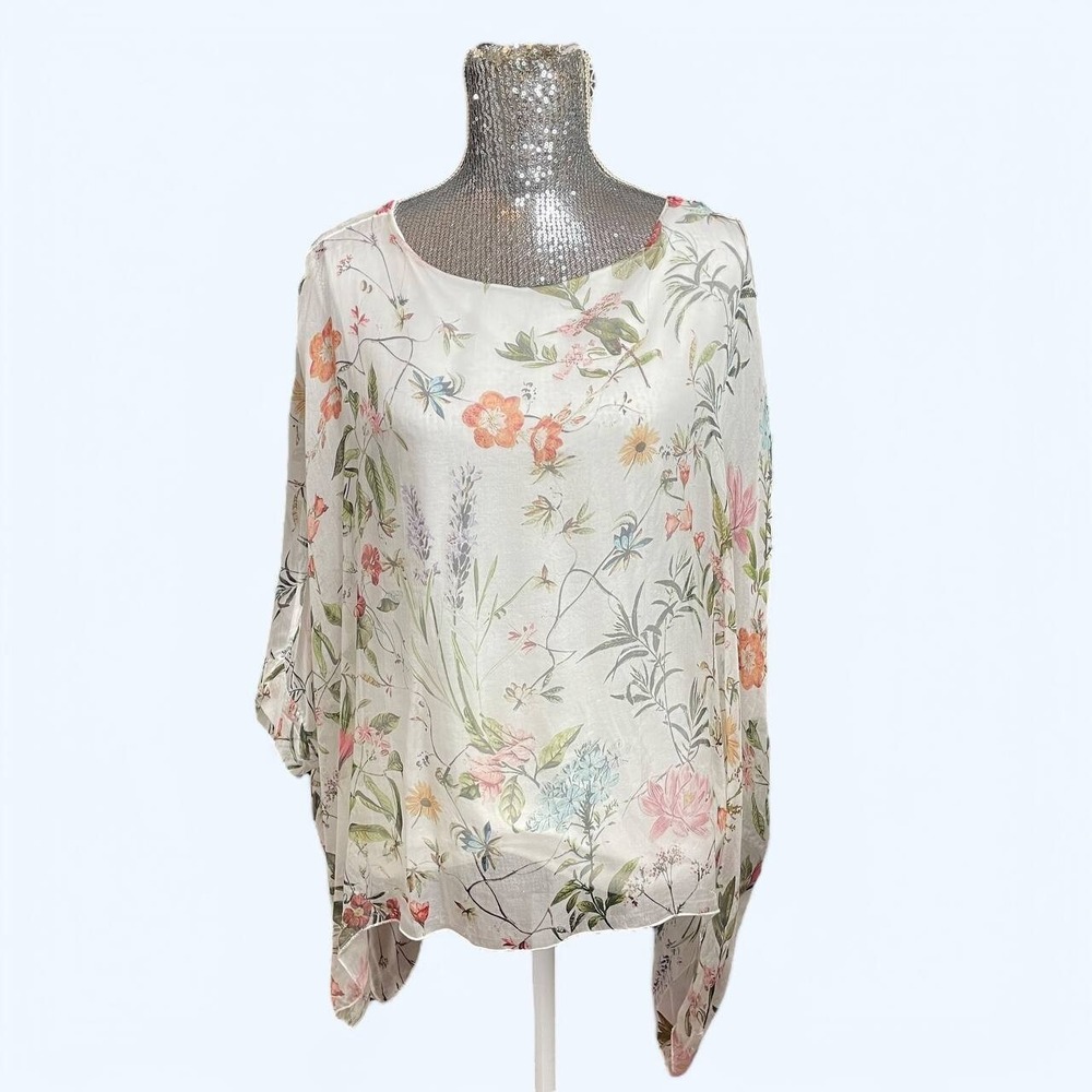 Vintage Viola Borghi Silk Floral Boho Top Large Made‎ in Italy Y2K Cottagecore
